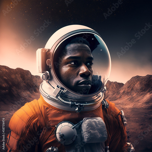 Black African American Man Astronaut In Outer Space Fictional Generative AI