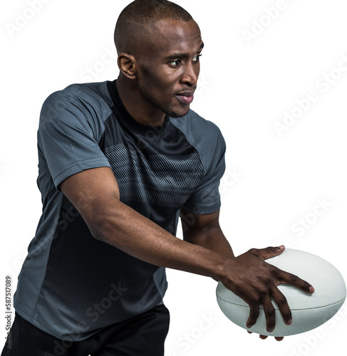 Confident sportsman in position to throw rugby ball