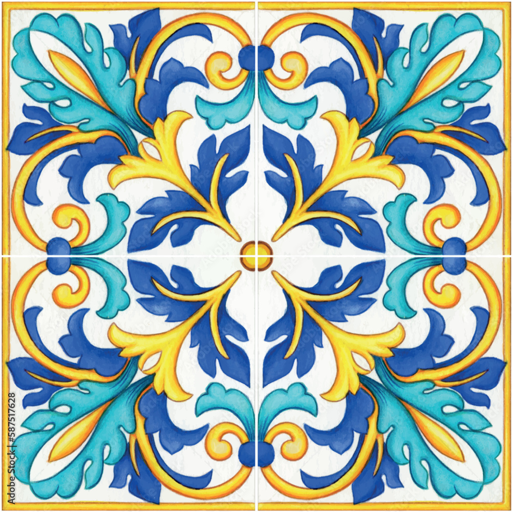 Fototapeta premium Watercolor mediterranean traditional tiles