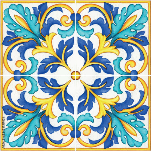 Watercolor mediterranean traditional tiles