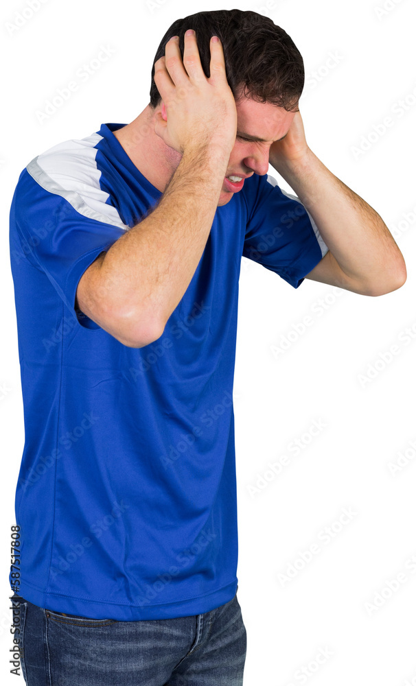 Disappointed football fan in blue Disappointed football fan in blue