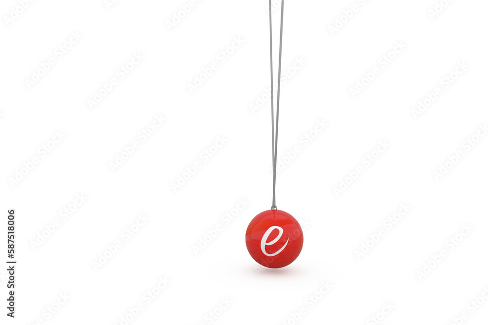 Digital composite image of red newtons cradle with alphabet e Digital composite image of red newtons cradle with alphabet e