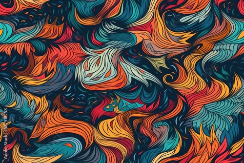 vibrant feathers against a black background. Generative AI