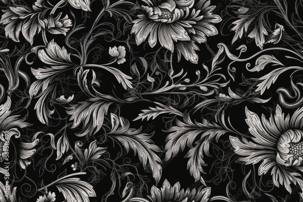 monochromatic floral wallpaper pattern. Generative AI