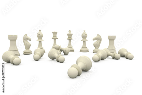 White chess pieces fallen and standing