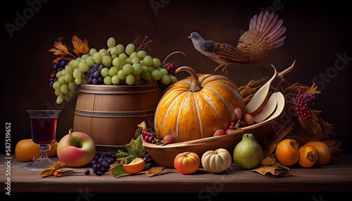 Thanksgiving and the Harvest Feast Novemer 23th Generative AI photo