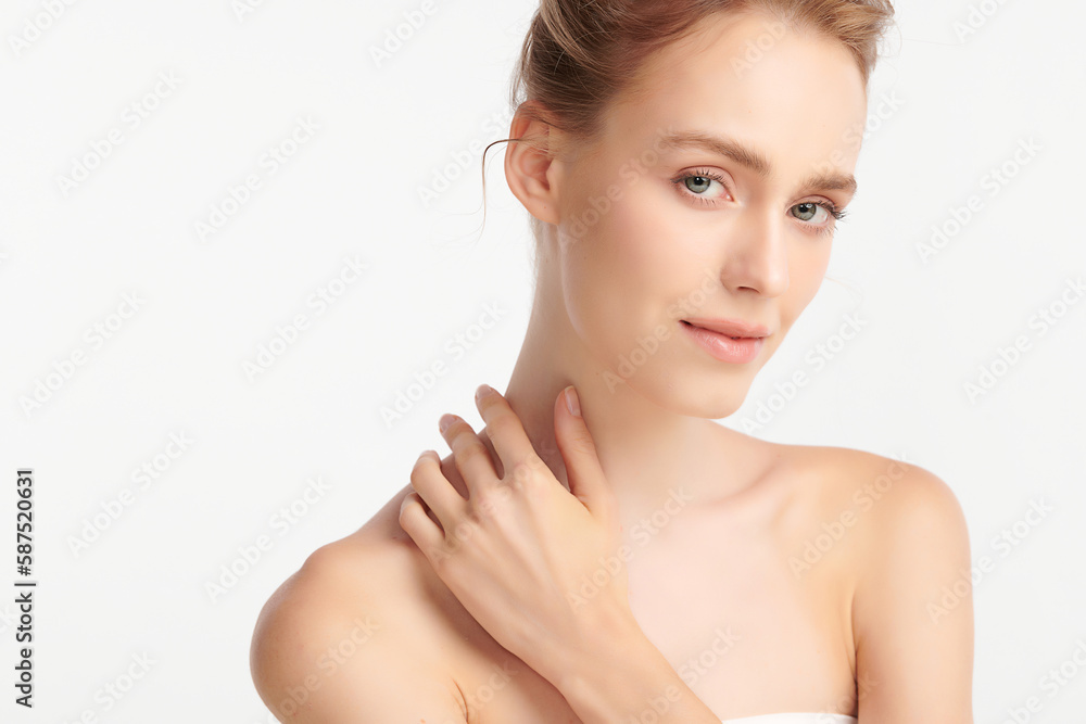 Beautiful young woman with clean fresh skin on white background, Face care, Facial treatment, Cosmetology, beauty and spa, women portrait. Beautiful young woman with clean fresh skin on white background, Face care, Facial treatment, Cosmetology, beauty and spa, women portrait.