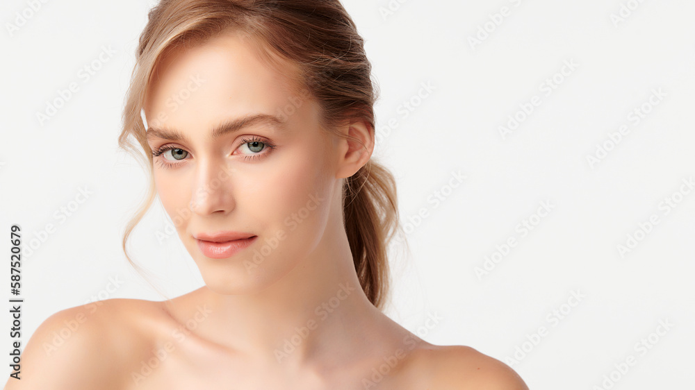 Beautiful young woman with clean fresh skin on white background, Face care, Facial treatment, Cosmetology, beauty and spa, women portrait. Beautiful young woman with clean fresh skin on white background, Face care, Facial treatment, Cosmetology, beauty and spa, women portrait.