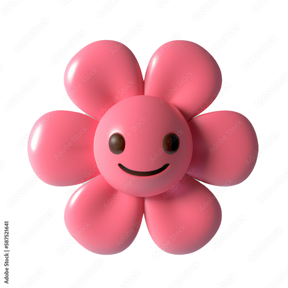 Pink 3D Daisy flower happy smile face. Retro style Y2K cute smiling flower. Cartoon style 3D render on a white background Pink 3D Daisy flower happy smile face. Retro style Y2K cute smiling flower. Cartoon style 3D render on a white background