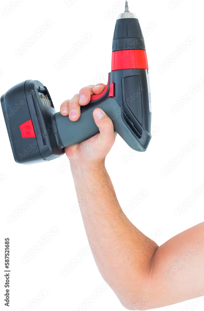 Technician holding cordless drill machine Technician holding cordless drill machine