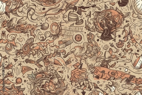 colorful mural on a brick wall with various doodles and designs. Generative AI