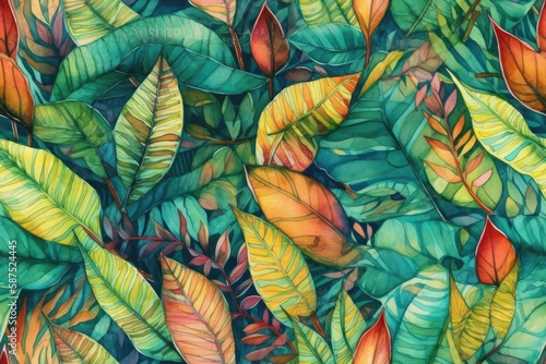 Wallpaper Mural colorful autumn leaves against a blue backdrop. Generative AI Torontodigital.ca