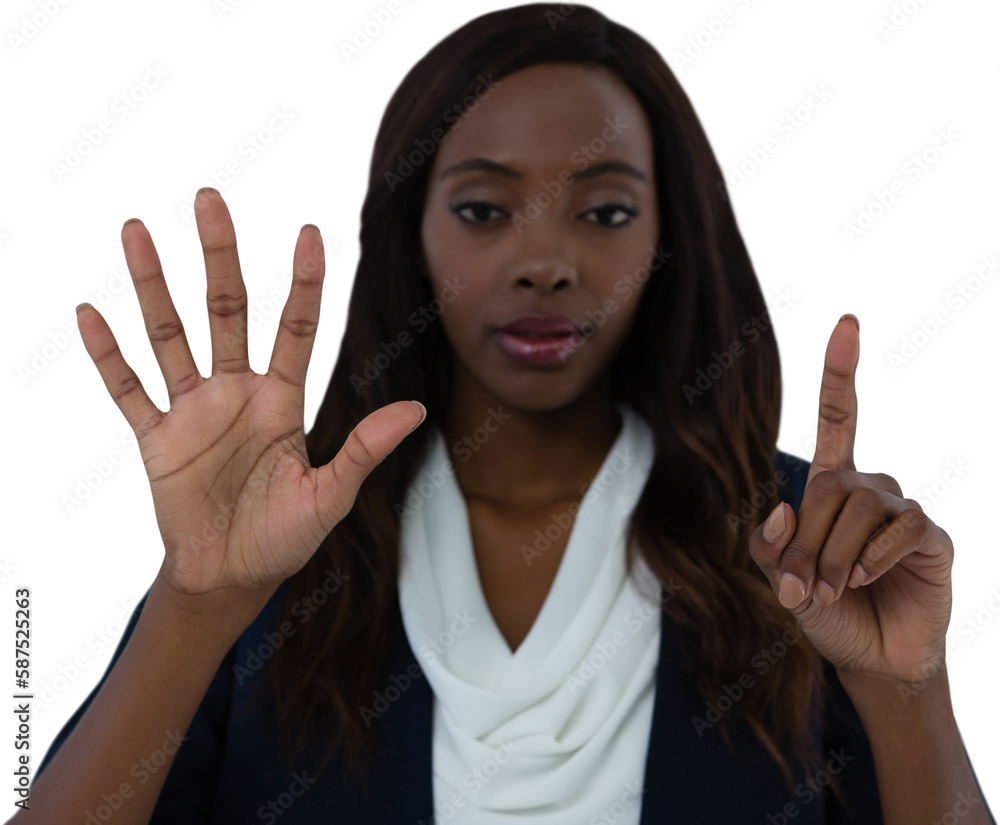 Portrait of businesswoman using invisible interface screen Portrait of businesswoman using invisible interface screen