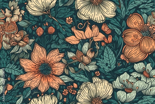 vibrant blue and orange floral pattern set against a dark black backdrop. Generative AI