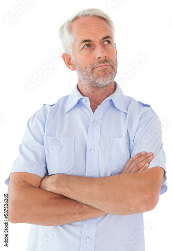 Thinking man posing with arms crossed