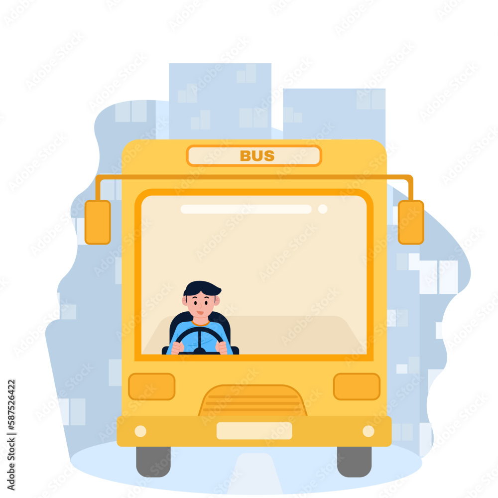 A Man Drives A City Bus Illustration A Man Drives A City Bus Illustration
