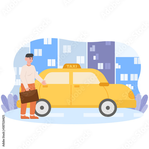 A Man Wants To Get In A Taxi Car Illustration © uigodesign