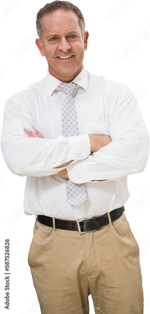 Smiling manager with arms crossed in warehouse Smiling manager with arms crossed in warehouse