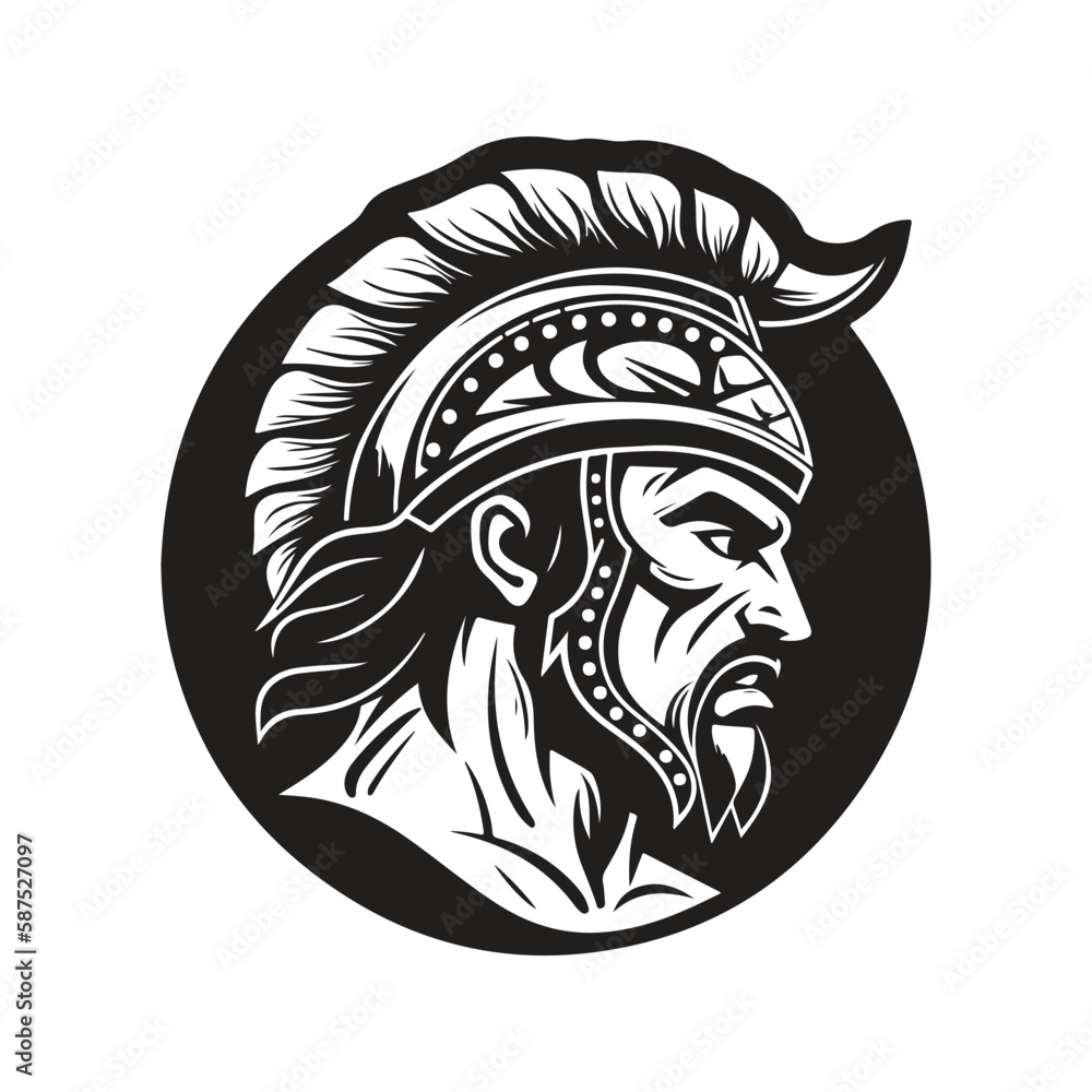 warrior, logo concept black and white color, hand drawn illustration