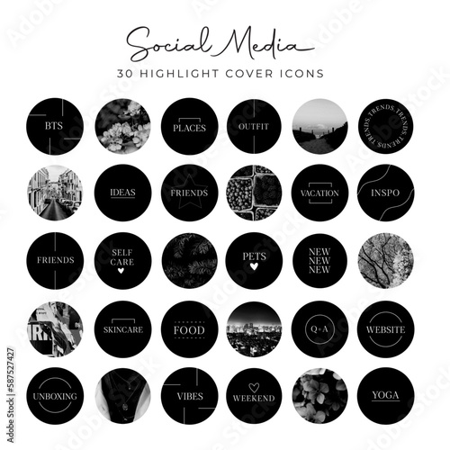 dark modern minimalistic set of highlight social text covers. trendy blog style vector template