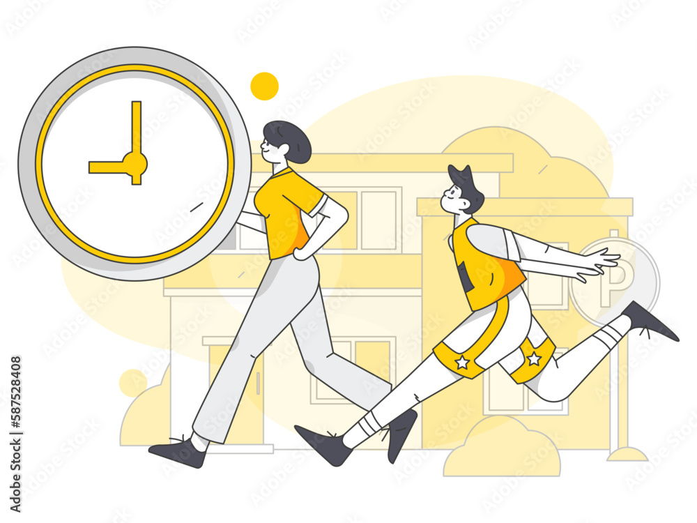 Fototapeta premium Vector internet operation hand-drawn illustration of people exercising and running healthy