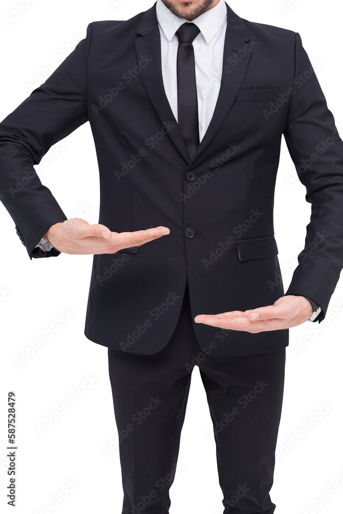Businessman presenting something with his hands Businessman presenting something with his hands