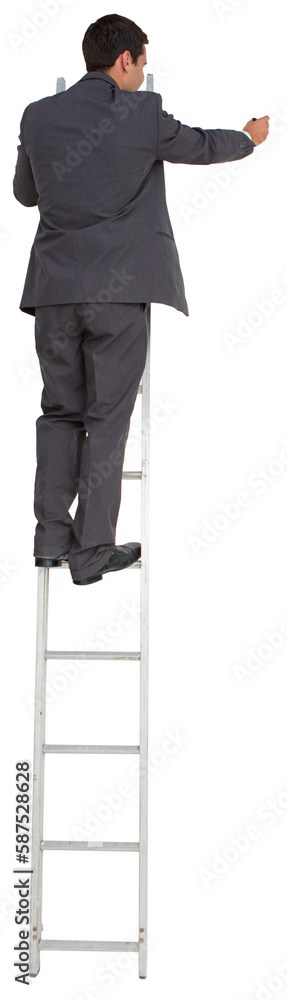 Businessman standing on ladder Businessman standing on ladder