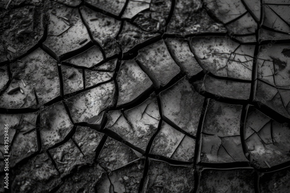 monochrome close-up of a cracked surface or texture. Generative AI monochrome close-up of a cracked surface or texture. Generative AI