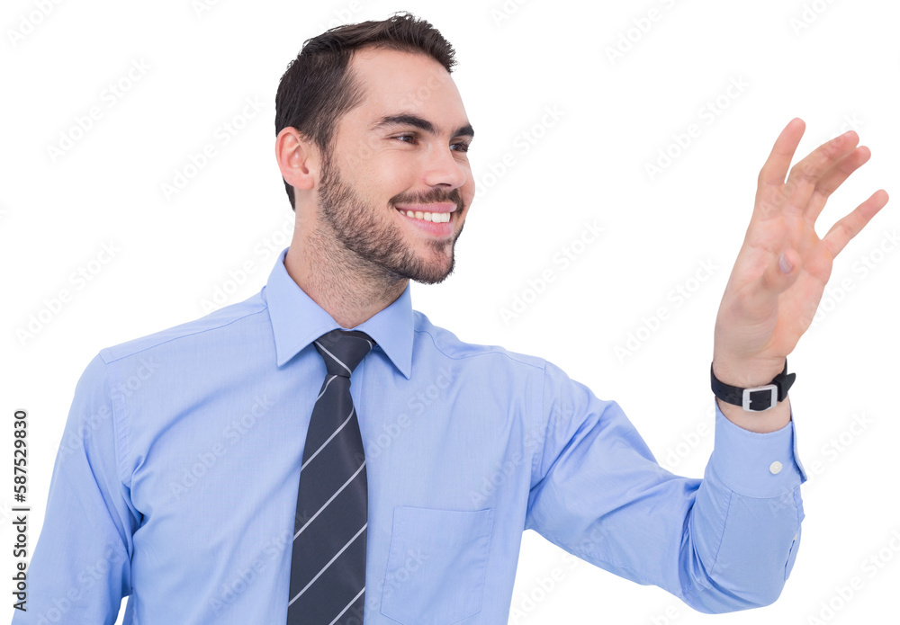 Happy businessman catching something with his hand Happy businessman catching something with his hand