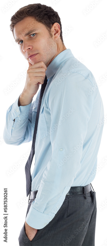 Thoughtful businessman with hand on chin Thoughtful businessman with hand on chin