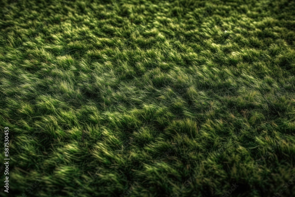 Green artificial grass in an abstract top view with a background texture and dark border filters. Generative AI Green artificial grass in an abstract top view with a background texture and dark border filters. Generative AI