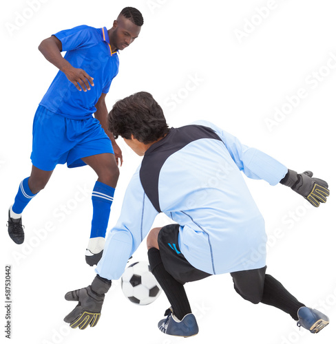 Striker approaching the goalkeeper with football