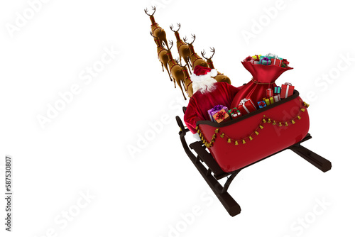 High angle view of Santa Claus riding on sled during Christmas photo