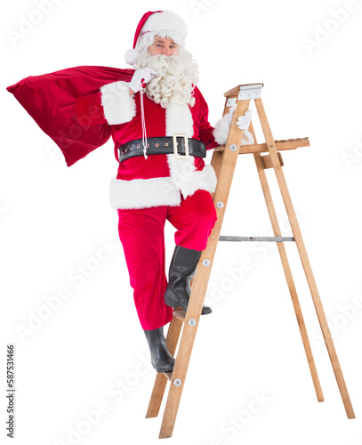 Santa claus climbing a ladder