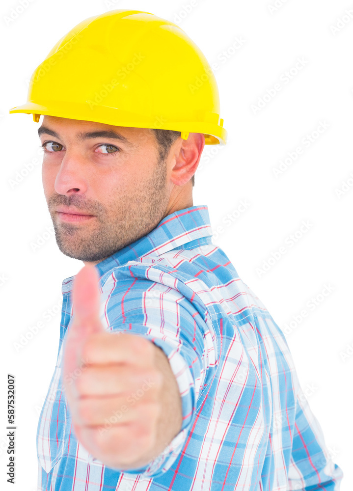 Portrait of confident handyman gesturing thumbs up Portrait of confident handyman gesturing thumbs up