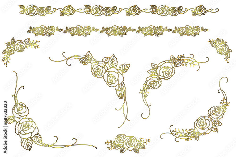 Obraz premium Antique frame of golden roses (with outline)