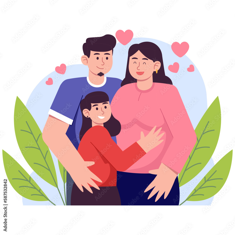 Obraz premium Girl And Happy Parents Illustration