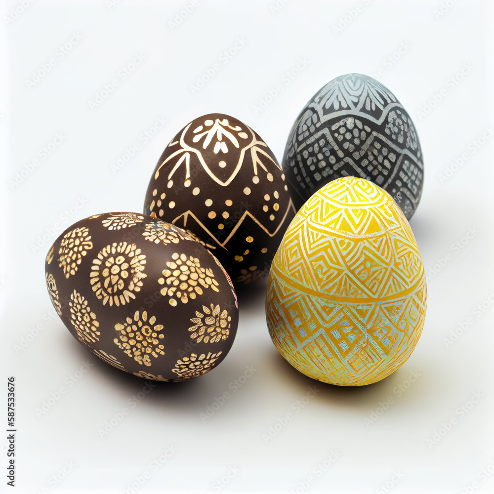 easter eggs in different colors and patterns on a white background with the text, how to paint easter eggs?. Generative AI easter eggs in different colors and patterns on a white background with the text, how to paint easter eggs?. Generative AI