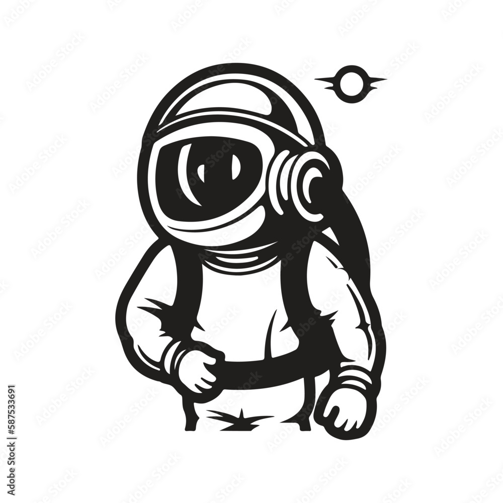 astronaut, logo concept black and white color, hand drawn illustration