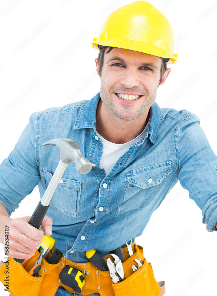 Confident carpenter using hammer