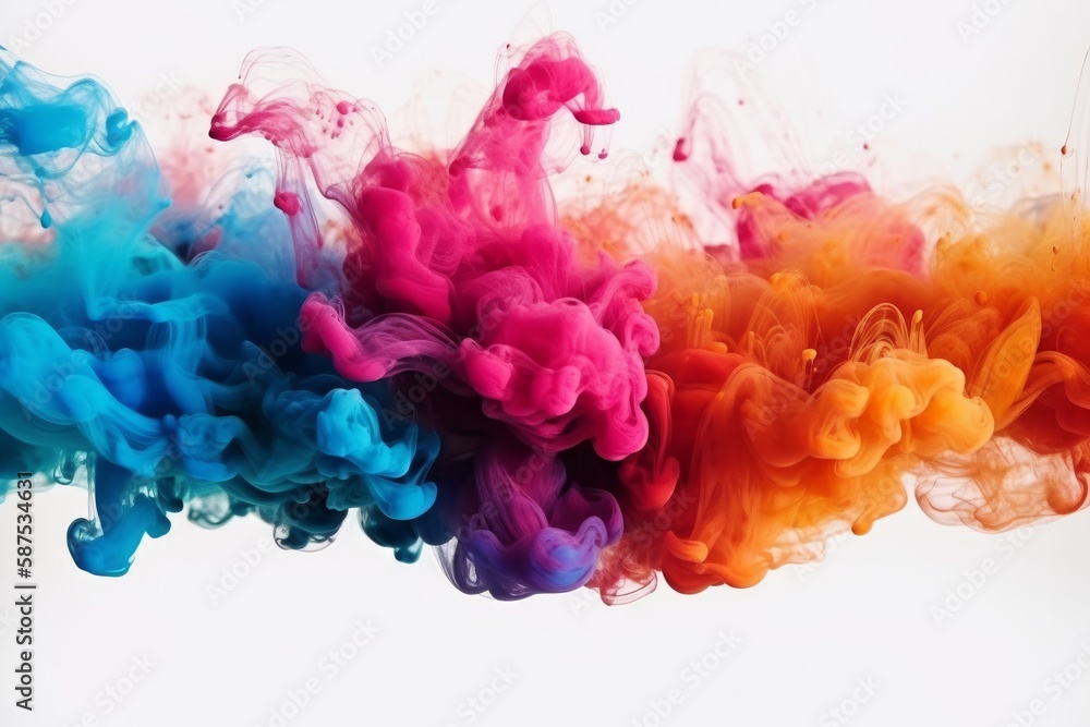 Fototapeta premium Illustration of colourful paint swirls in water created with Generative AI technology