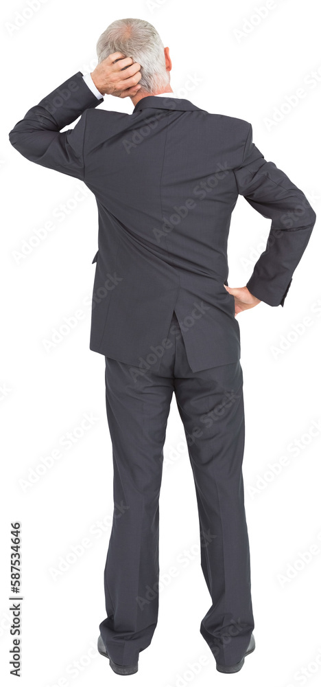 Rear view of doubtful mature businessman Rear view of doubtful mature businessman