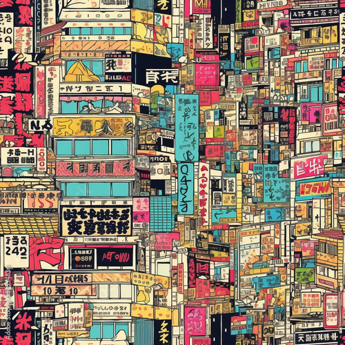 seamless pattern pop art of japan city unique blend of tradition and modernity that defines urban life in Japan. generative ai