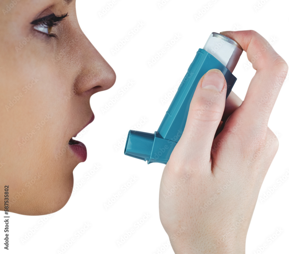 Close up on an asthmatic woman Close up on an asthmatic woman