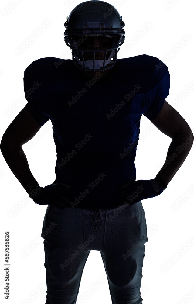 Silhouette American football player standing with hand on hip Silhouette American football player standing with hand on hip