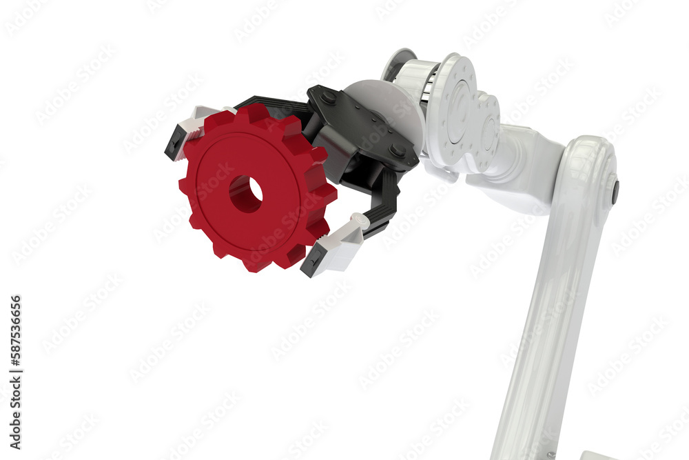 Naklejka premium Cropped image of hydraulics hand with red gear
