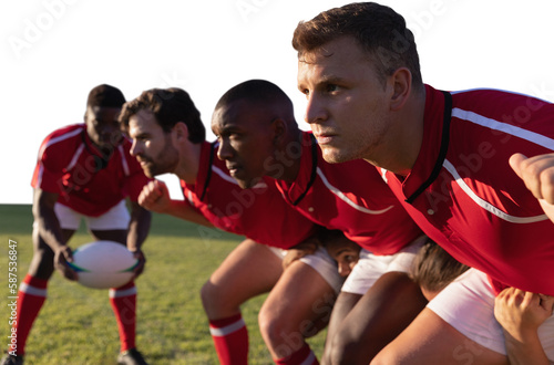 Diverse rugby players on field