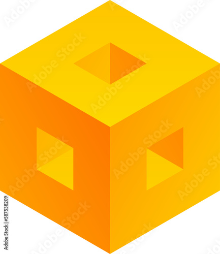 3d optical illusion cubes. 3d illusive shape of boxes. Vector illustration of orange cube. 3d illusion of geometric for logo, design, art, education or art. Perspective illusion cubes illustration