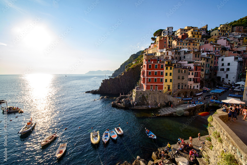 Riomaggiore, one of the five famous coastal village in the Cinque Terre National Park, Liguria, Italy