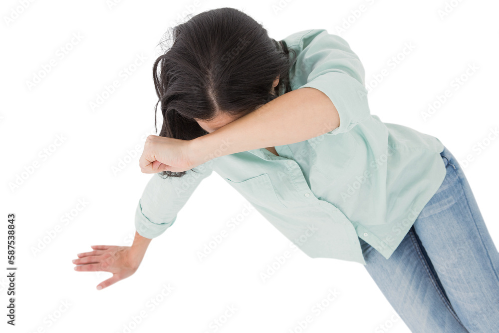 Sad woman sitting on the floor and hiding her face Sad woman sitting on the floor and hiding her face